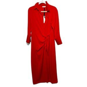 Boutique Dress Women's Size 2XL Red NWT Draped Wrap Midi Scarlet Valentines Day
